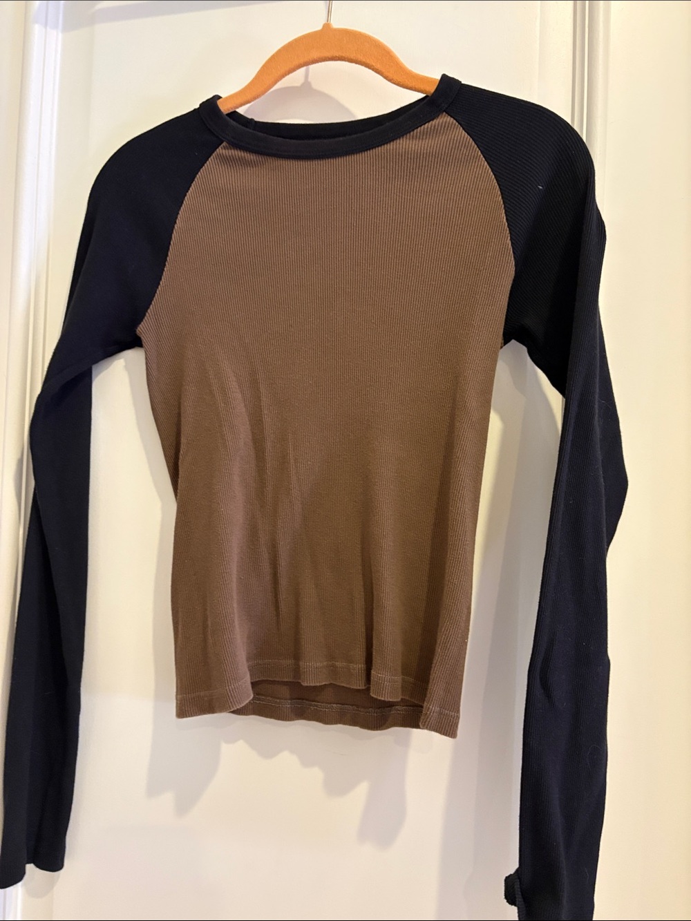 Brandy Melville Brown and Black Long Sleeve Raglan Top